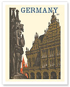 Germany - Bremen Roland Statue and Town Hall - c. 1930's - Fine Art Prints & Posters