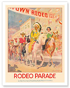 Western Rodeo Parade - Northern Pacific Railroad - Indian Chief, Cowboys - c. 1935 - Fine Art Prints & Posters