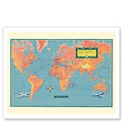 World Route Map - Planisphere - Vickers Viscount - Super Constellation - c. 1956 - Fine Art Prints & Posters