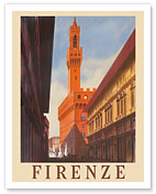 Florence (Firenze) Italy - Palazzo Vecchio Old Palace - c. 1938 - Fine Art Prints & Posters