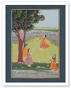 Gujarat, India - Lord Krishna's Consorts on Swings - c. 1800's - Fine Art Prints & Posters