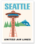 Seattle, Washington - Space Needle - United Air Lines - c. 1962 - Fine Art Prints & Posters