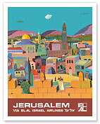 Jerusalem, Israel - via El Al Israel Airlines - c. 1970's - Fine Art Prints & Posters