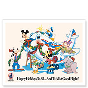 Mickey Mouse and Disney Characters - Happy Holidays to All - Delta Air Lines (Official Airline of Disney World) - c. 1960's - Fine Art Prints & Posters