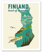 Finland - Land of Romance - Ship Cruising the Fjords - c. 1950 - Fine Art Prints & Posters