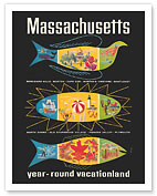 Massachusetts, New England - Year-Round Vacationland - c. 1950's - Fine Art Prints & Posters