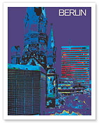 Berlin, Germany - The City at Night - Kaiser Wilhelm Memorial Church - c. 1973 - Fine Art Prints & Posters