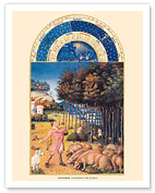 November: Gathering the Acorns - Book of Hours (Très Riches Heures) - c. 1400's - Fine Art Prints & Posters