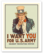 I Want You for U.S. Army - WWI - Uncle Sam - c. 1975 - Giclée Art Prints & Posters
