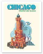 Chicago, Illinois - Water Tower Castle - United Air Lines - c. 1973 - Fine Art Prints & Posters