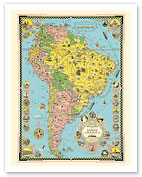 Map of South America - Moore McCormack Lines Pictorial Map - c. 1942 - Giclée Art Prints & Posters