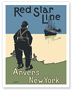 Antwerp (Anvers), Belgium To New York - Red Star Line - c. 1900's - Fine Art Prints & Posters