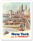 New York City - Travel by Boat (Par La Transat) - Brooklyn Bridge - c. 1950's - Fine Art Prints & Posters