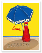 Campari Soda - Hydrates (Disseta) - Blue Beach Umbrella - c. 1930's - Fine Art Prints & Posters