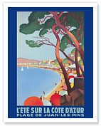 Côte D'Azur - Juan Les Pins Beach - PLM French Railroad - c. 1927 - Giclée Art Prints & Posters