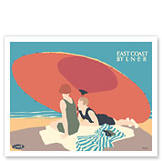 East Coast - Beach Umbrella - London & North Eastern Railway (LNER) - c. 1928 - Giclée Art Prints & Posters