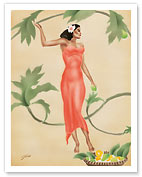 Hawaiian Lady with Red Dress - Fine Art Prints & Posters