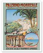Palermo to Monreale, Sicily, Southern Italy - by Funicular Electric Tram - c. 1900 - Fine Art Prints & Posters