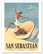 San Sebastian, Spain - Bay of Biscay - Dancing Woman in Sea Shell - c. 1956 - Fine Art Prints & Posters