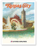 Kansas City, Missouri - The City of Fountains - United Airlines - c. 1970's - Fine Art Prints & Posters