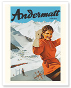 Andermatt Village, Switzerland - Swiss Alps - Skiing - c. 1940's - Giclée Art Prints & Posters