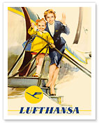 Child & Flight Attendant - Lufthansa German Airlines - c. 1950's - Fine Art Prints & Posters