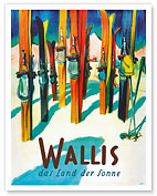 Valais (Wallis) Switzerland - The Land Of The Sun (Das Land Der Sonne) - Skis - c. 1949 - Fine Art Prints & Posters