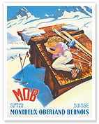 Switzerland (Suisse) - Women Skier - Montreux-Oberland Bernois (MOB) Railway - c. 1956 - Fine Art Prints & Posters