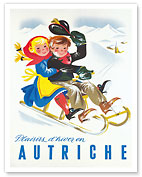 Winter Fun in Austria (Plaisirs d’hiver en Autriche) - Children Sledding - c. 1952 - Fine Art Prints & Posters