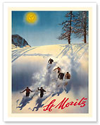 St. Moritz, Switzerland - Skiers in Snow - c. 1935 - Fine Art Prints & Posters