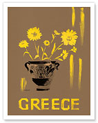 Greece - Yellow Daisy (Marguerite) Flowers In Grecian Urn - c. 1950's - Fine Art Prints & Posters