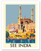 See India - Benares (Varanasi) - Ganges River - Alamgir Mosque - c. 1930 - Fine Art Prints & Posters