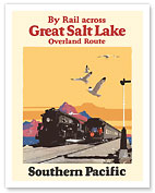 Great Salt Lake, Utah - Overland Route by Rail - Southern Pacific Railroad - c. 1927 - Fine Art Prints & Posters