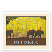 Burma, Myanmar - Elephants - c. 1922 - Fine Art Prints & Posters