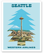 Seattle - Western Airlines - c. 1970's - Giclée Art Prints & Posters