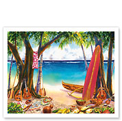 Beach Dreams - Hawaiian Beach Party - Ukuleles, Surfboards - Fine Art Prints & Posters