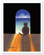 Boo In Contemplation - Hawaiian Black Cat ('ele'ele Popoki), Sea (Kai) - Fine Art Prints & Posters