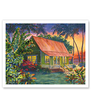 Celebration at Banana Patch - Hawaiian House (Hale) at Sunset - Fine Art Prints & Posters