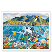 Day Off From The Dairy - Hawaiian Snorkeling Cow (Bipi Wahine) in Lahaina Town - Fine Art Prints & Posters