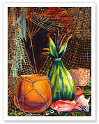 Evening Catch - Hawaiian Fish Nets ('Upena) - Tied Gourd (Ipu Hawele) - Fine Art Prints & Posters