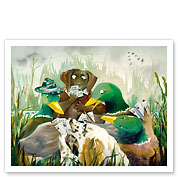 Five Card Stud - Hawaiian Ducks, Hunting Dogs Playing Cards - Fine Art Prints & Posters