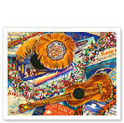 Hawaiian Nostalgia - Ukulele, Feather Gourds ('Uli 'Uli), Sheet Music - Fine Art Prints & Posters