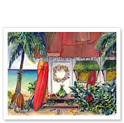 Holiday at the Surf Shack - Hawaiian Beach House (Hale) at Christmas - Fine Art Prints & Posters