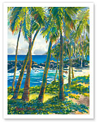 Maka Makai (View by the Sea) - Peaceful Hawaiian Bay - Palm Trees - Fine Art Prints & Posters