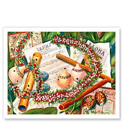 Oli 'Oli (Hawaiian Chants) - Gourds (Ipu), Nose Flute ('ohe hano ihu) - Fine Art Prints & Posters