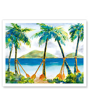 Paddling to Church - Hawaiian Canoe Paddles (Hoe) against Palm Trees - Fine Art Prints & Posters
