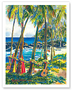Peaceful Bay - Hawaiian Surfer's Beach Party - Fine Art Prints & Posters