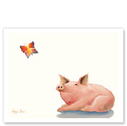 Pua'a Aloha - Hawaiian Pig (Pua'a) admires a Butterfly (Pulelehua) - Giclée Art Prints & Posters