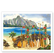 Spirit of the Islands - Hawaiian Canoe (Wa'a) and Paddles (Hoe) - Fine Art Prints & Posters