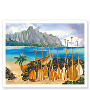 Spirit Of The Paddles - Hawaiian Canoe (Wa'a) and Paddles (Hoe) - Fine Art Prints & Posters
